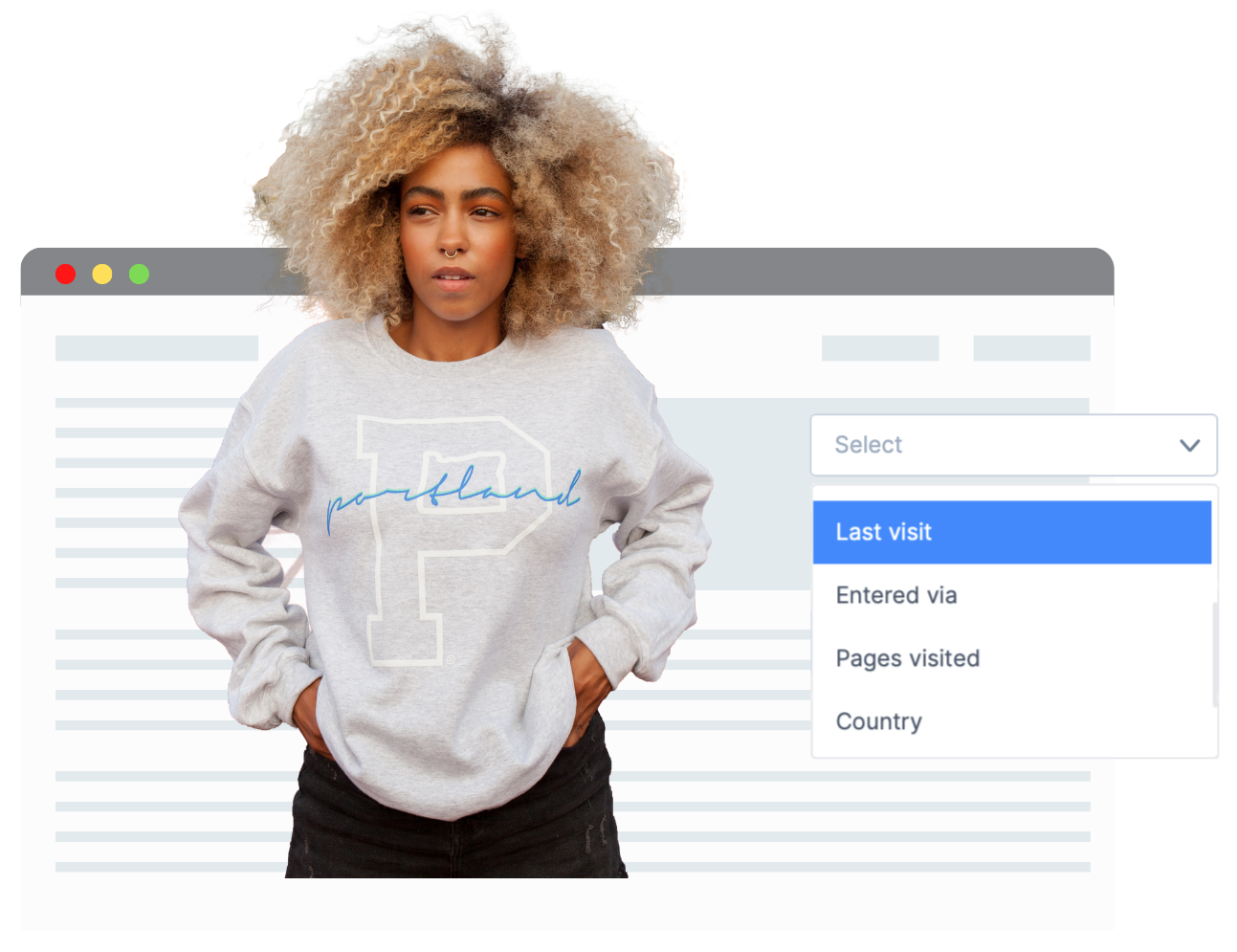  Woman in font of website with her website behavior