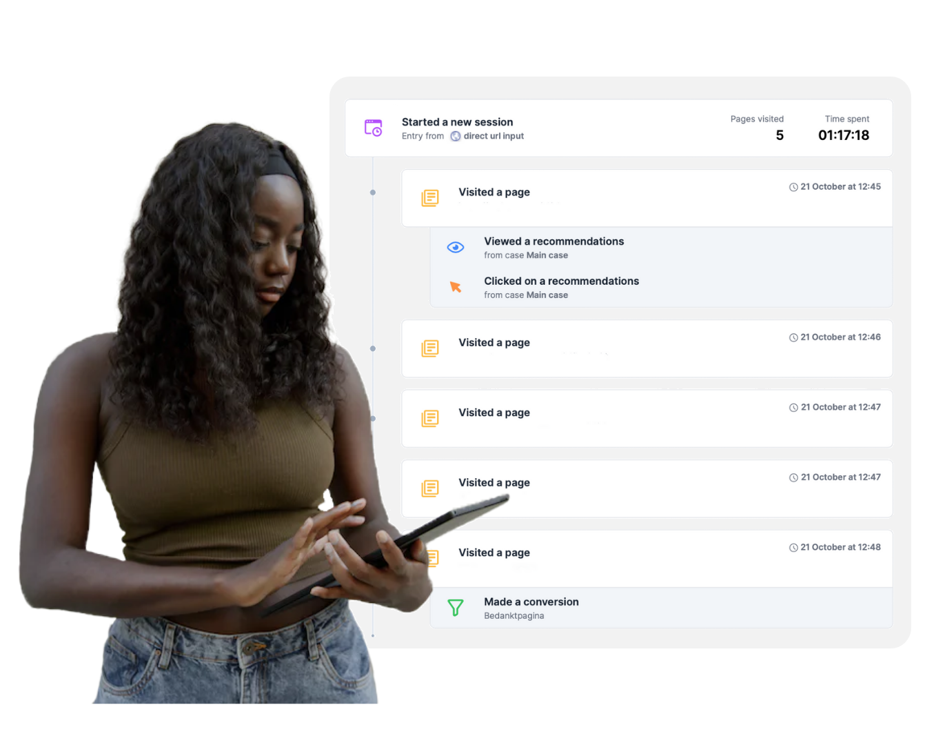 Woman looking at ipad in front of her visitor details
