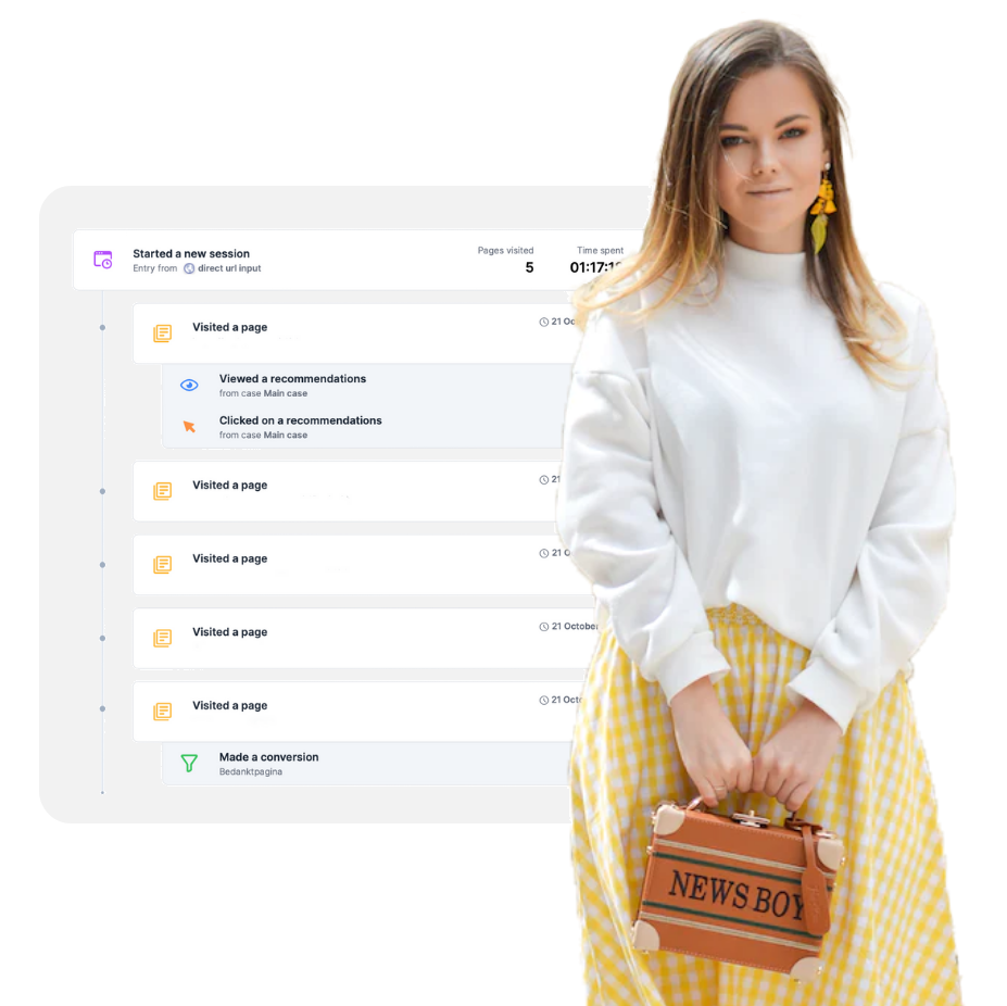  Woman with purse in front of website journey